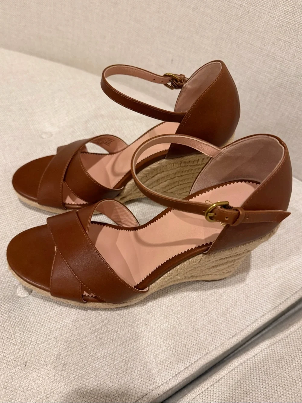 J. Crew Brown Leather Espadrille Wedge Sandals with Ankle Strap (8.5/9)